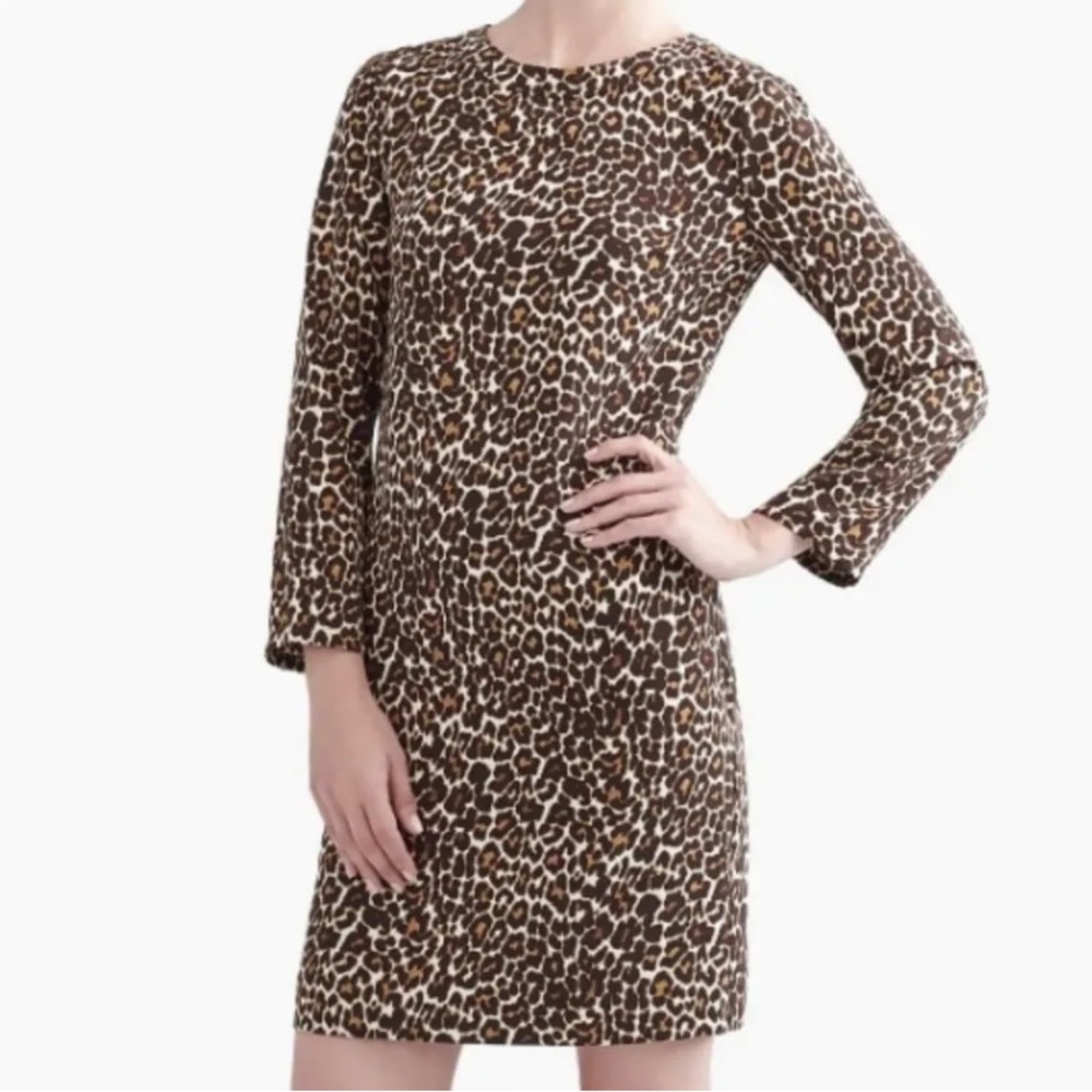 J. Crew Leopard Print Shift Dress Women Size 8 Preppy Office Career